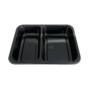 Modelo 0163 - Bandeja CPET negra rectangular de 2 compartimentos de 27 oz